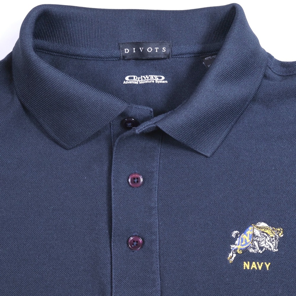 Divots Mens US Navy Midshipmen Polo Shirt Blue Large Short Sleeve Pique